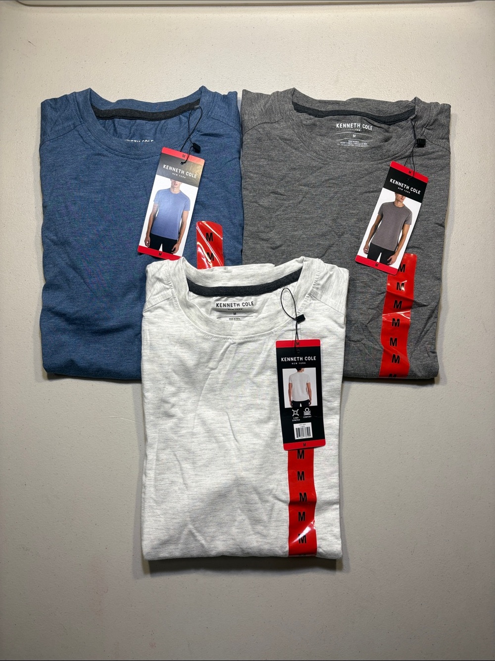 LOT OF 3 Kenneth Cole Men's Crew Neck Tees - Blue, Gray, White